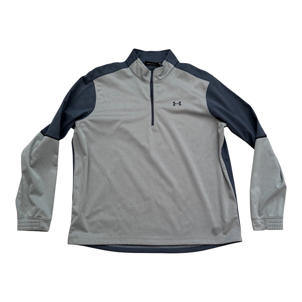 Under Armour Mens XL Quarter Zip Pullover GrayNavy Colorblock HeatGear Loose Fit